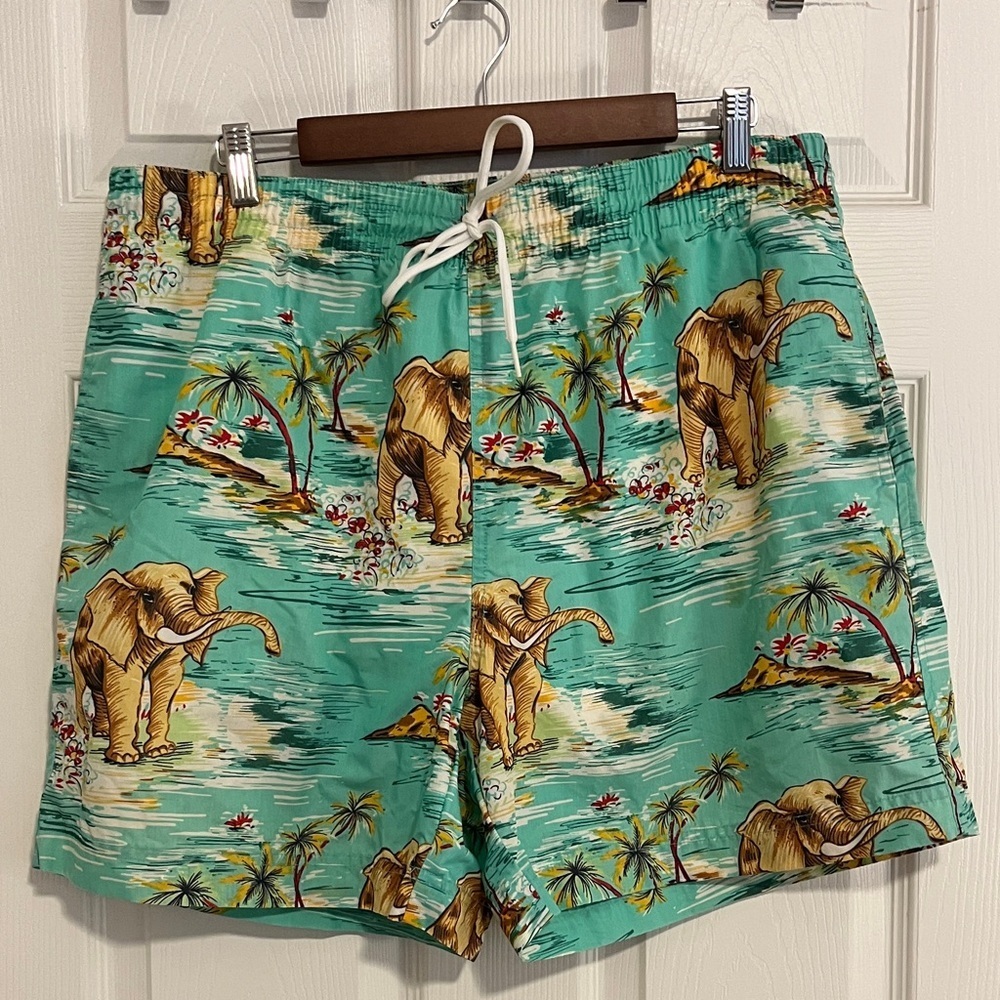 Polo Ralph Lauren Turquoise Blue Tropical Elephant Print Swim Trunks - Men’s Lg